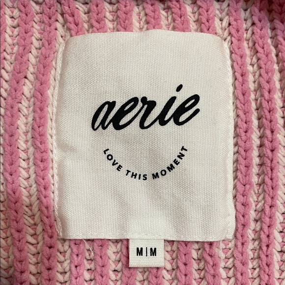 Aerie Striped Pink and Cream Crew Neck Sweater - Picture 5 of 8